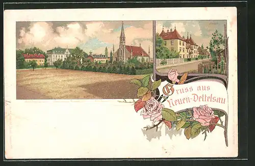 Lithographie Neuen-Dettelsau, Diakonissen-Mutterhaus, Alter Beetsasal, Hospiz