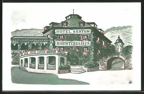 AK Oberwesel a. Rh., Hotel Gertum Rheinterrassen gegenüber der Landebrücke