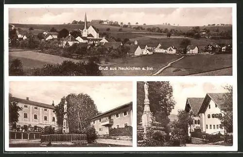AK Neukirchen / Inn, Denkmal, Ortspanorama mit Kirche