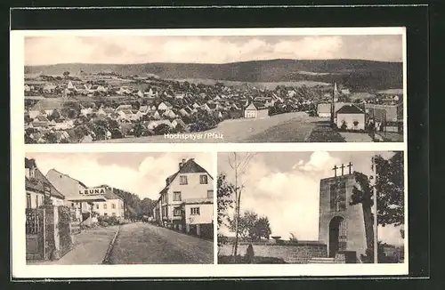 AK Hochspeyer / Pfalz, Totalansicht, Strassenpartie, Denkmal