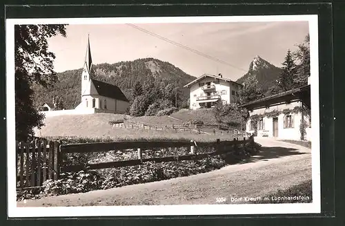 AK Dorf Kreuth, Ortsansicht mit Leonhardstein