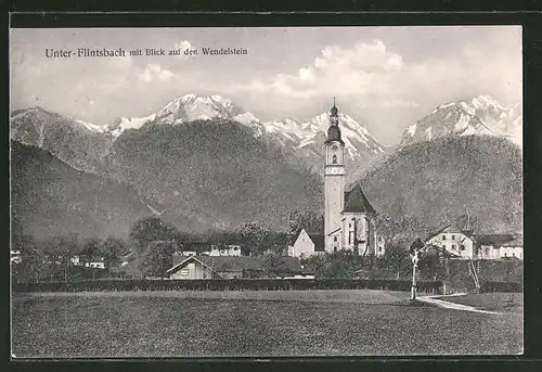 AK Unterflintsbach, Ortsansicht mit Blick auf den Wendelstein