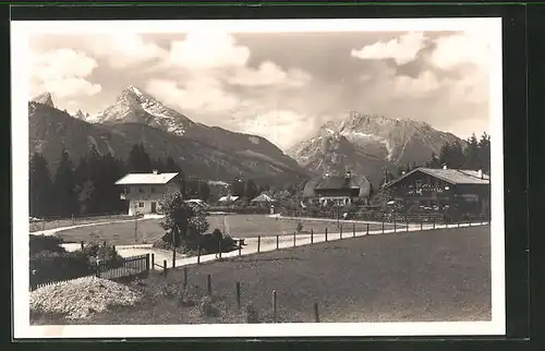 AK Strub, Ortsansicht mit Watzmann & Hochkalter