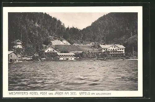 AK Urfeld a. Walchensee, Wiesmayer's Hotel Post & Jäger am See