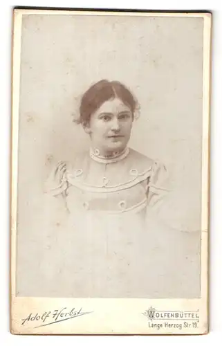 Fotografie Adolf Herbst, Wolfenbüttel, Portrait Dame mit edler Bluse