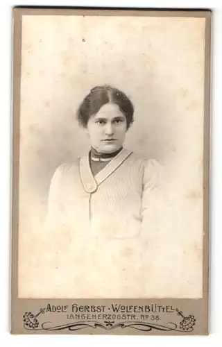 Fotografie Adolf Herbst, Wolfenbüttel, Portrait Dame in edler Bluse