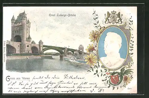 AK Worms, Ernst Ludwigs-Brücke, Grossherzog Ernst Ludwig von Hessen-Darmstadt