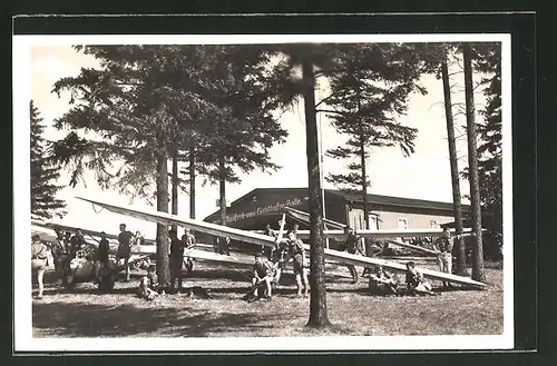 AK Eibau i. Sa., Fliegerlager Hänschberg mit Segelflugzeug
