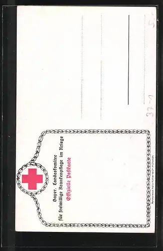 Künstler-AK Bayer. Landeskomitee für freiwillige Krankenpflege im Kriege, Versorgung Verwundeter durch das Rote Kreuz