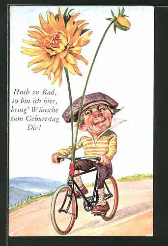 AK Karikatur eines Fahrradfahrers, Geburtstagsglückwünsche
