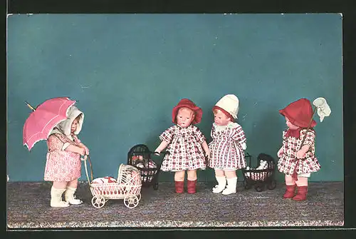 AK Käthe Kruse-Puppen mit Kinderwagen