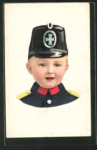 Präge-AK lachender Junge in Uniform mit Tschako