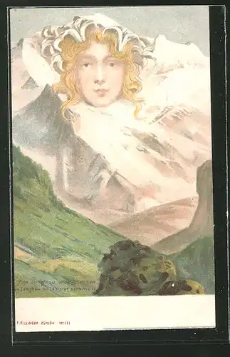 Lithographie Killinger Nr. 111, Eine Jungfrau ohne Gleichen, Berg mit Gesicht / Berggesichter