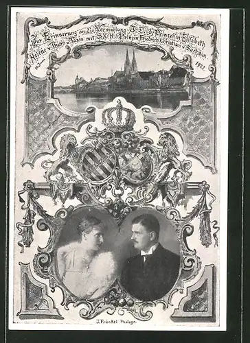AK Vermählungskarte d. Prinzessin Elisabeth Helene von Thurn & Taxis & Prinz Friedrich Christian von Sachsen