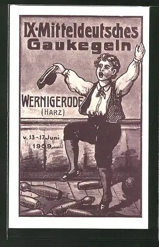 AK Wernigerode, IX. Mitteldeutsches Gaukegeln 1909, Jubel auf der Kegelbahn