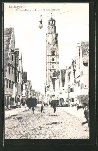 AK Lauingen, Schimmelturm mit Herzog-Georgstrasse