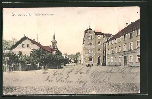 AK Schwandorf, Bahnhofstrasse mit Bahnhof-Hotel