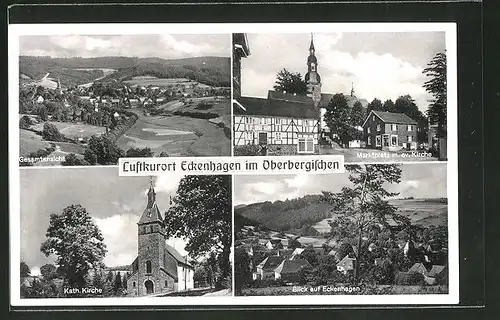 AK Eckenhagen i. Oberbergischen, Gesamtansicht, Marktplatz und katholische Kirche
