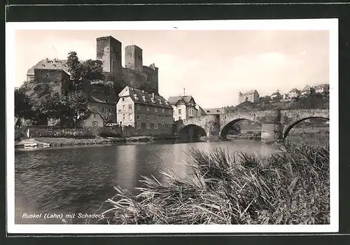 AK Runkel a. d. Lahn, Ortspartie mit Burg Schadeck