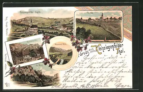 Lithographie Arnstein, Restaurant Weihersmühle im Kleinziegenfelder Thal, Wassmanns Mühle