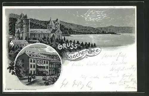 Mondschein-Lithographie Maria Laach, Hotel, Schloss am Laacher See