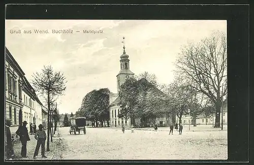 AK Wendisch Buchholz, Marktplatz mit Kirche