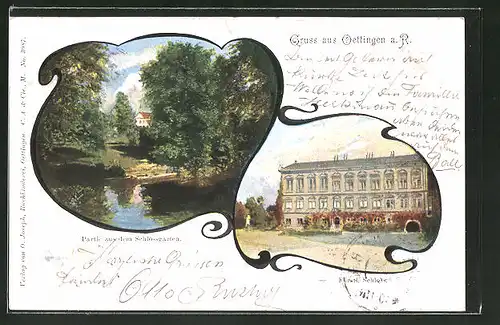 AK Oettingen a. R., Partie im Schlossgarten, Fürstl. Schloss