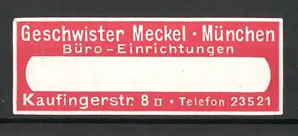 Reklamemarke München, Büro-Einrichtungen Geschwister Meckel