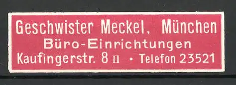 Reklamemarke München, Büro-Einrichtungen Geschwister Meckel
