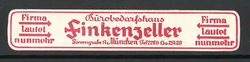 Reklamemarke München Bürobedarfshaus Finkenzeller