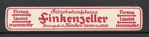 Reklamemarke München Bürobedarfshaus Finkenzeller