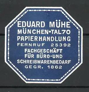 Reklamemarke München, Papierhandlung Eduard Mühe