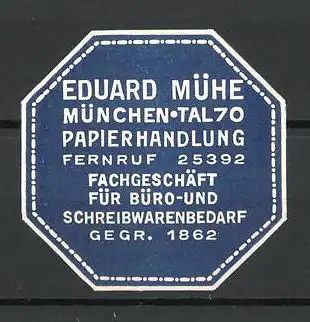 Reklamemarke München, Papierhandlung Eduard Mühe
