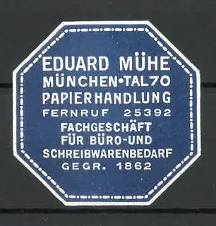 Reklamemarke München, Papierhandlung Eduard Mühe