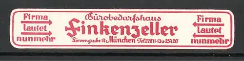 Reklamemarke München, Bürobedarfshaus Finkenzeller