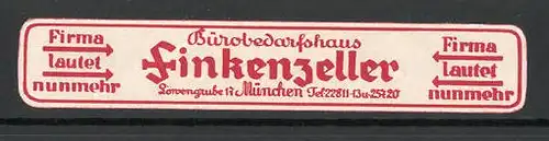 Reklamemarke München, Bürobedarfshaus Finkenzeller