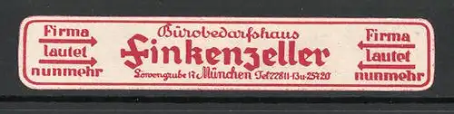 Reklamemarke München, Bürobedarfshaus Finkenzeller