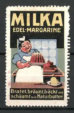 Reklamemarke Milka, die Edel-Margarine, Frau mit Kuchen