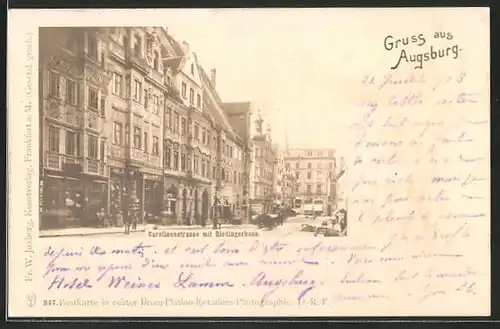 AK Augsburg, Carolinenstrasse mit Riedingerhaus