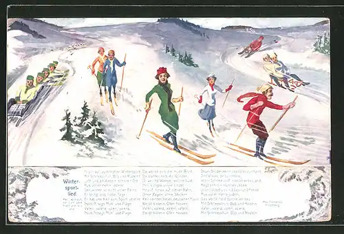 AK Wintersportlied, Rodler und Skiläufer