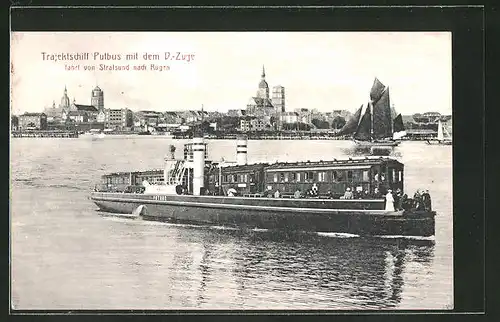 AK Trajektschiff Putbus mit dem D.-Zuge fährt von Stralsund nach Rügen