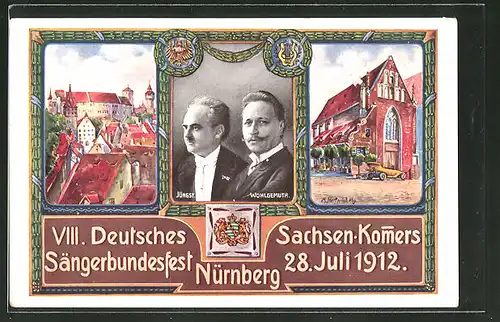 AK Nürnberg, VIII. Deutsches Sachsen-Komers Sängerbundfest 1912, Jüngst & Wohlgemuth
