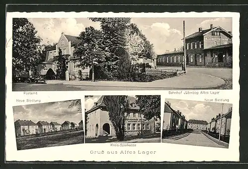 AK Jüterbog, Bahnhof Jüterbog Altes Lager und Postamt, Neue Siedlung