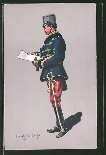 AK Oesterr.-Ung. Husaren-Stabsoffizier in Felduniform, 1914-1915