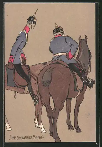 AK 2 Offiziere in Uniform mit Pickelhaube zu Pferd