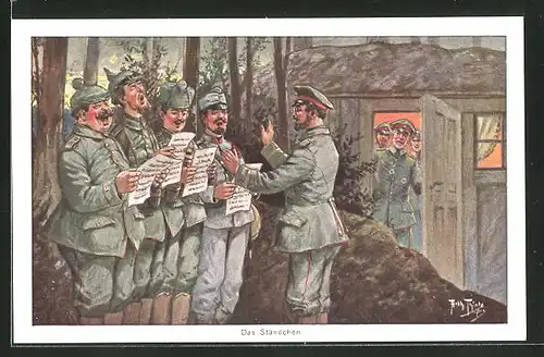 Künstler-AK Arthur Thiele: Soldaten bringen ihrem Obersten ein Ständchen