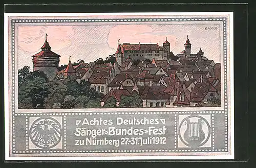 Künstler-AK Nürnberg, VII. Deutsches Sängerbundesfest 1912, Ganzsache Bayern, Totale
