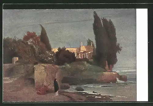 Künstler-AK Arnold Böcklin: Die Villa am Meer (Abendstimmung)