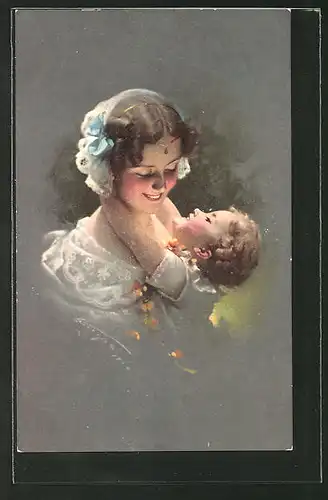 Künstler-AK Ludwig Knoefel: Frau mit Baby im Arm