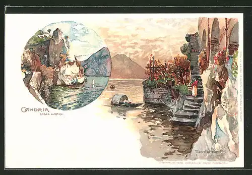 Künstler-Lithographie Manuel Wielandt: Candria, Lago di Locarno